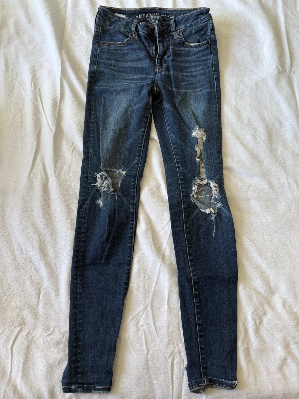 American Eagle Outfitters Women's Dark Indigo Distressed Skinny Jeans